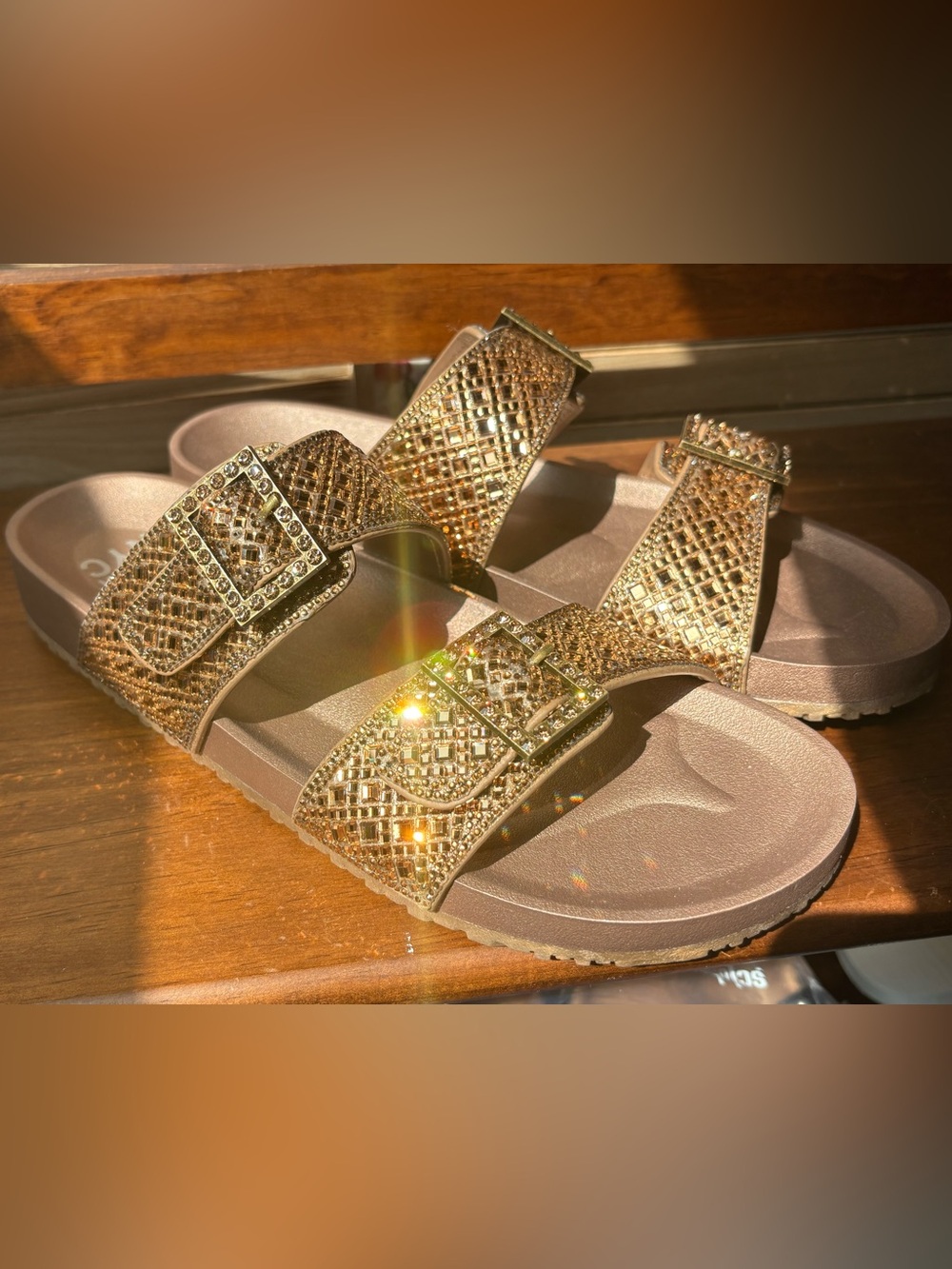 Madden NYC Shiny Bling Embellished Gold Sandals Size 11